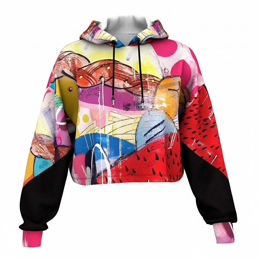 Modern Graphic Sublimation Cropped Hoodie