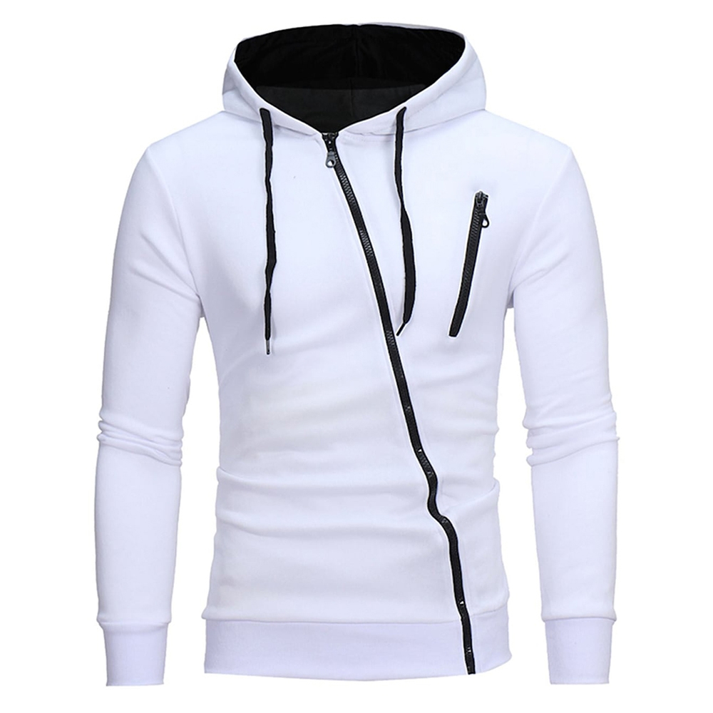 White Slim Fit Zipper Hoodie