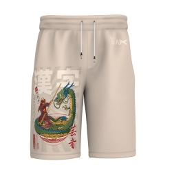 Beige Dragon Art Casual Shorts