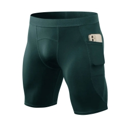 Green Gym Compression Shorts with Phone Pocket